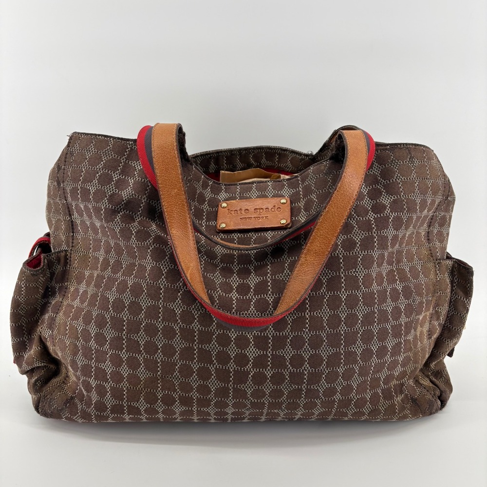 Kate Spade Stevie Diaper Bag Set - Brown Noel Print - Changing Pad & Wallet